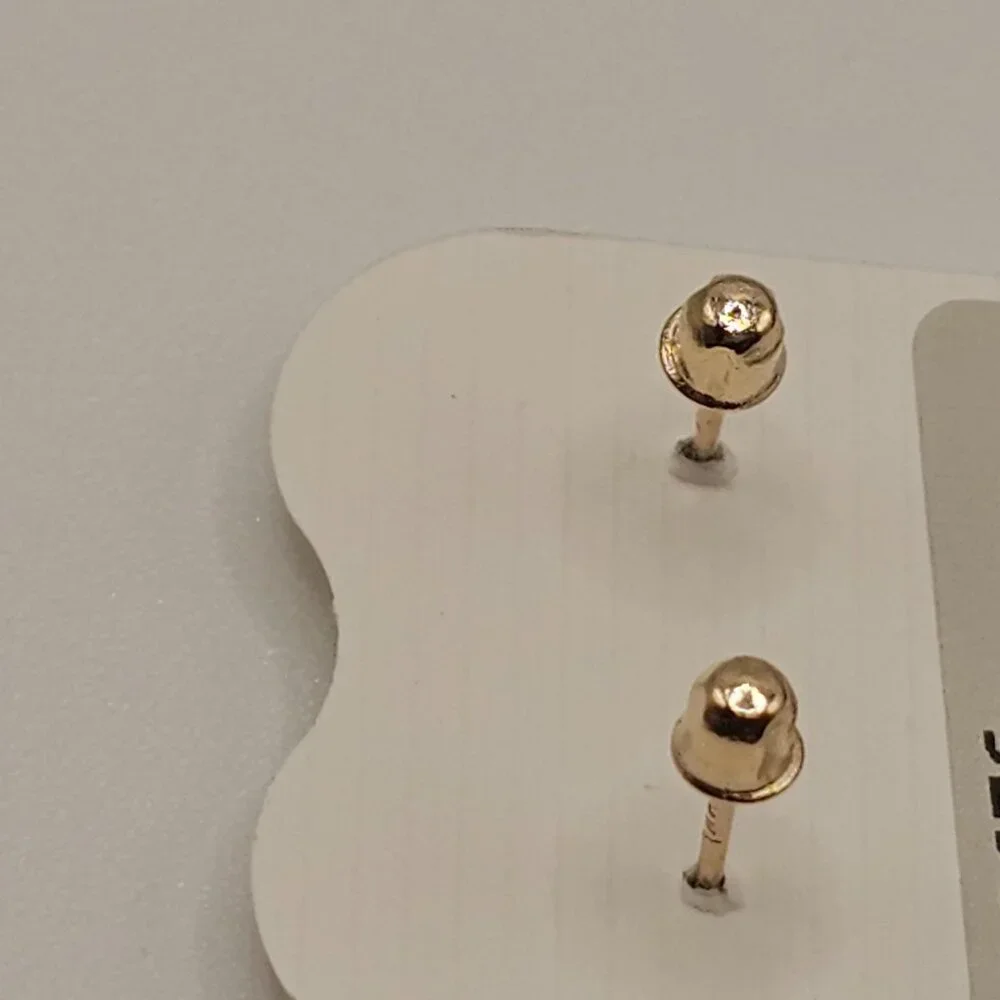 14KT Gold Heart and Crown Screw Back Stud Earrings 6mm